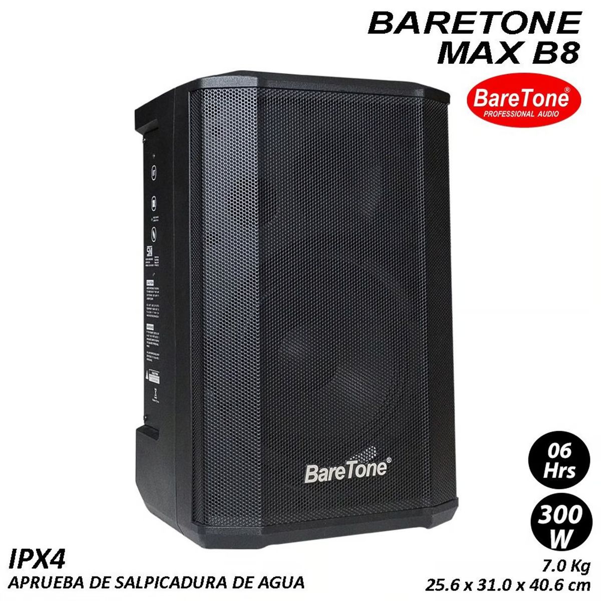 BARETONE - Parlante profesional BARETONE MAX-B8 con batería, USB BT 2 micrófonos