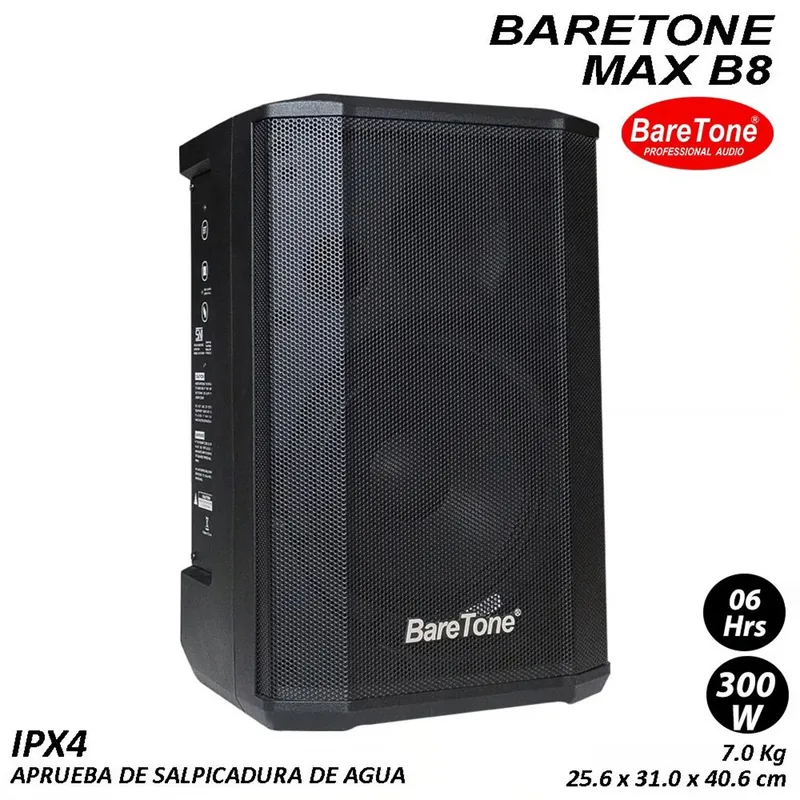 BARETONE - Parlante profesional BARETONE MAX-B8 con batería, USB BT 2 micrófonos