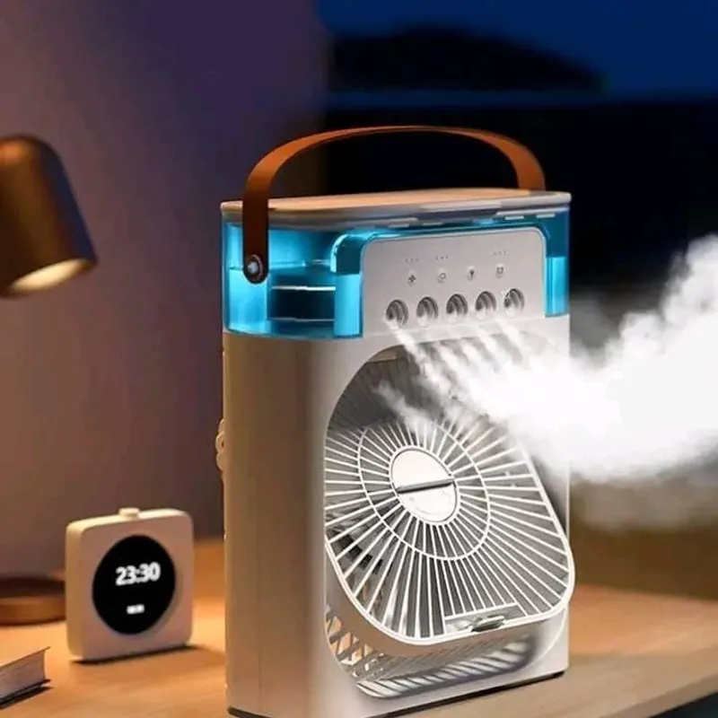 GENERICO - VENTILADOR HUMIFICADOR ESCRITORIO ENFRIADOR AROMATERAPIA Y LÁMPARA 7 COLORES TEMPORIZADOR 5 EN 1