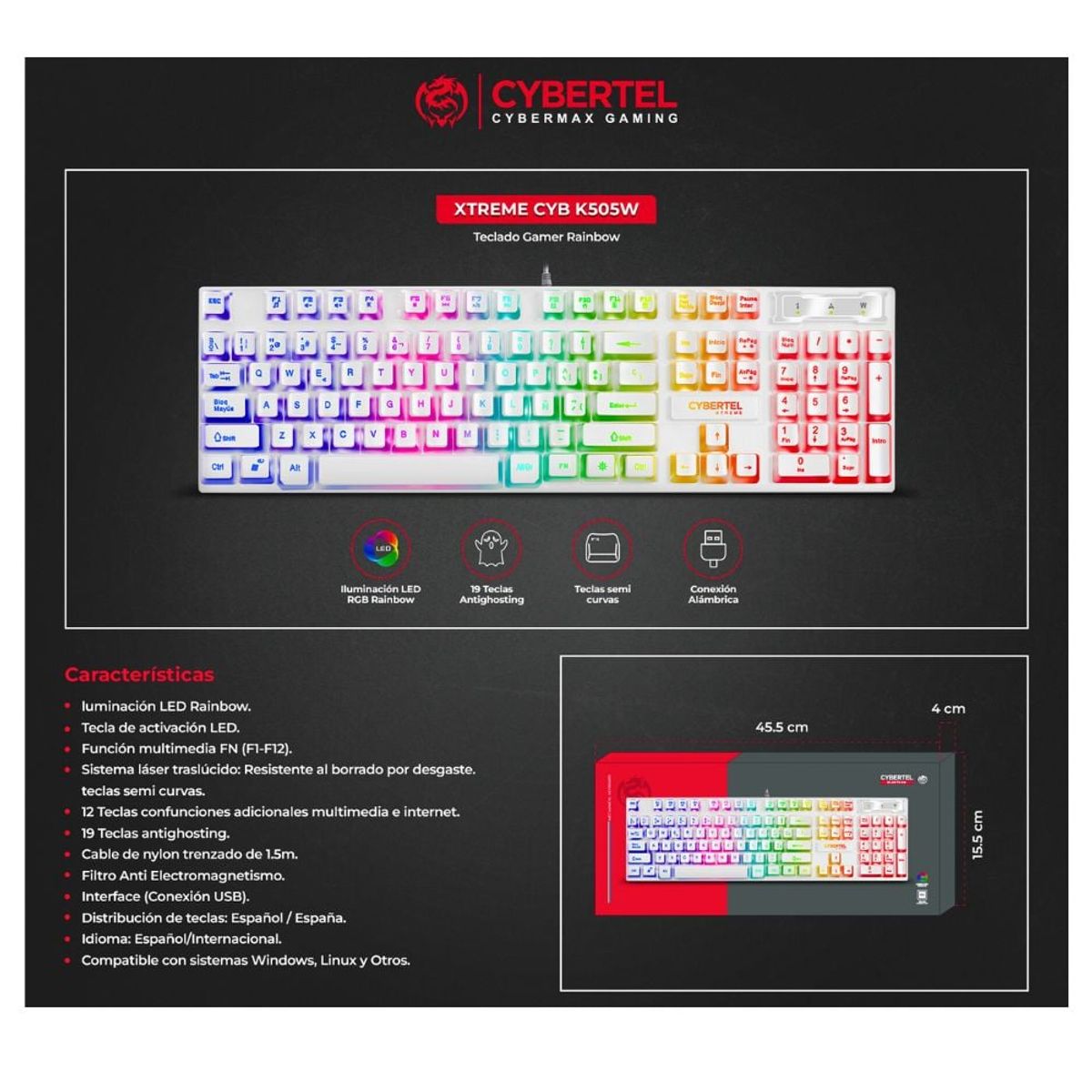 CYBERTEL - Kit Gamer 3 En 1: Teclado Xtreme White Led + Mouse Sniper Rgb +pad