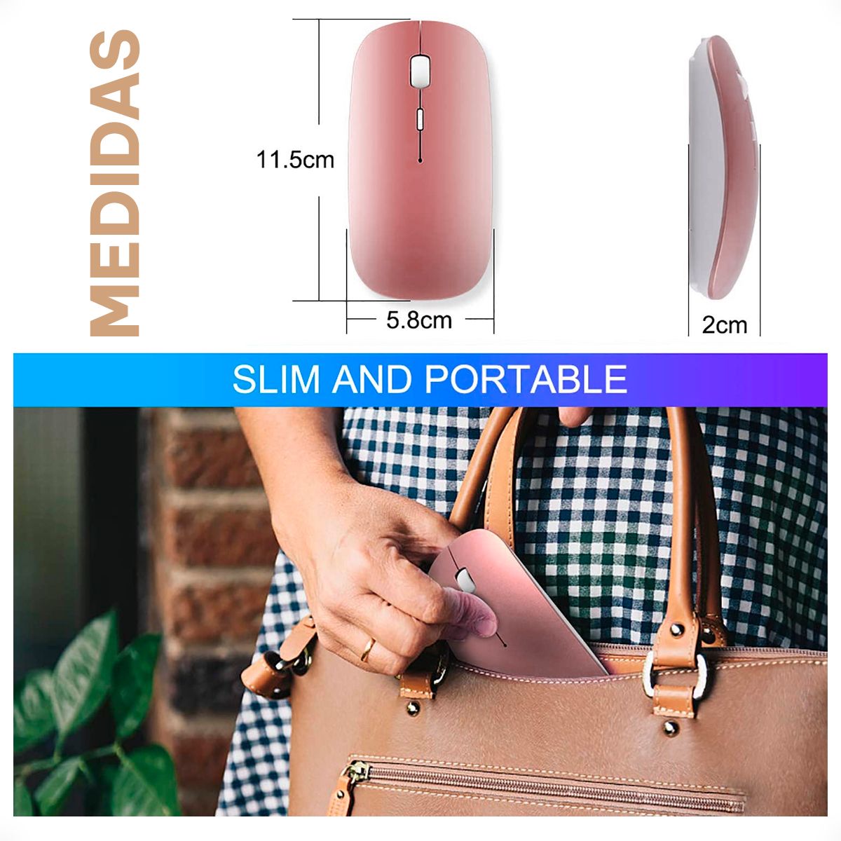 GENERICO - MOUSE INALAMBRICO ULTRA DELGADO RECARGABLE ROSA