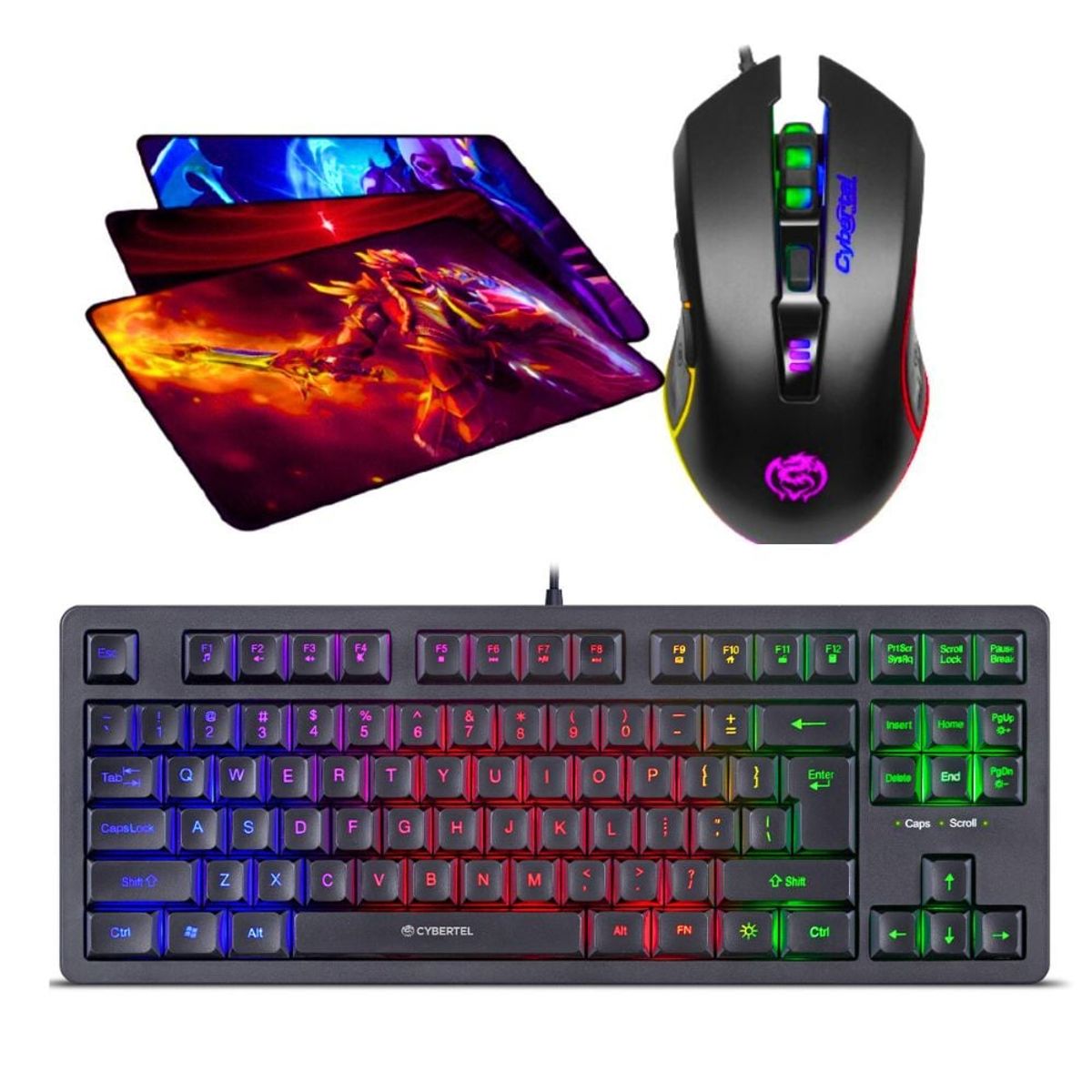 CYBERTEL - Kit Gamer 3 En 1: Teclado Killer Rgb + Mouse Elektron + Pad