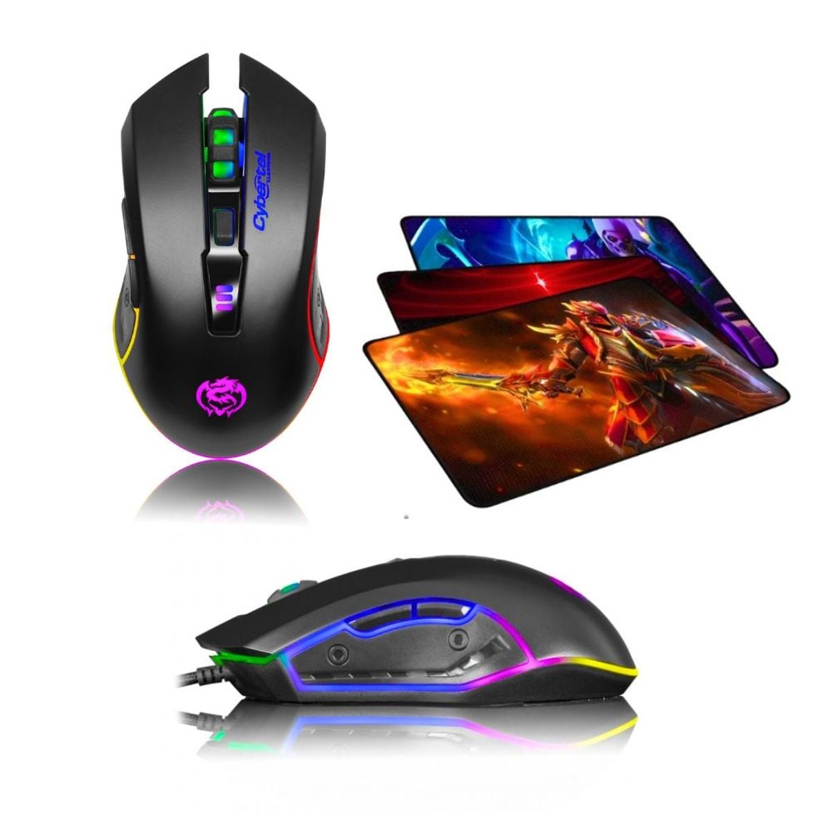 CYBERTEL - Kit Gamer 3 En 1: Teclado Killer Rgb + Mouse Elektron + Pad