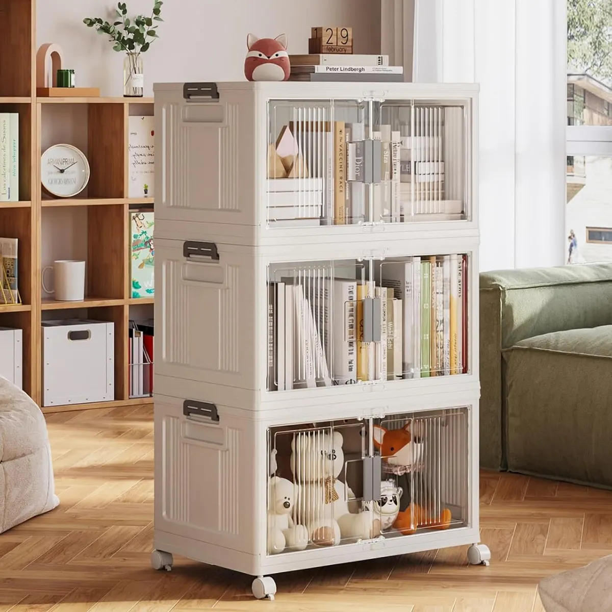 GENERICO - ESTANTE PLEGABLE GRANDE 3 NIVELES CON PUERTAS IMANTADAS ORGANIZADOR