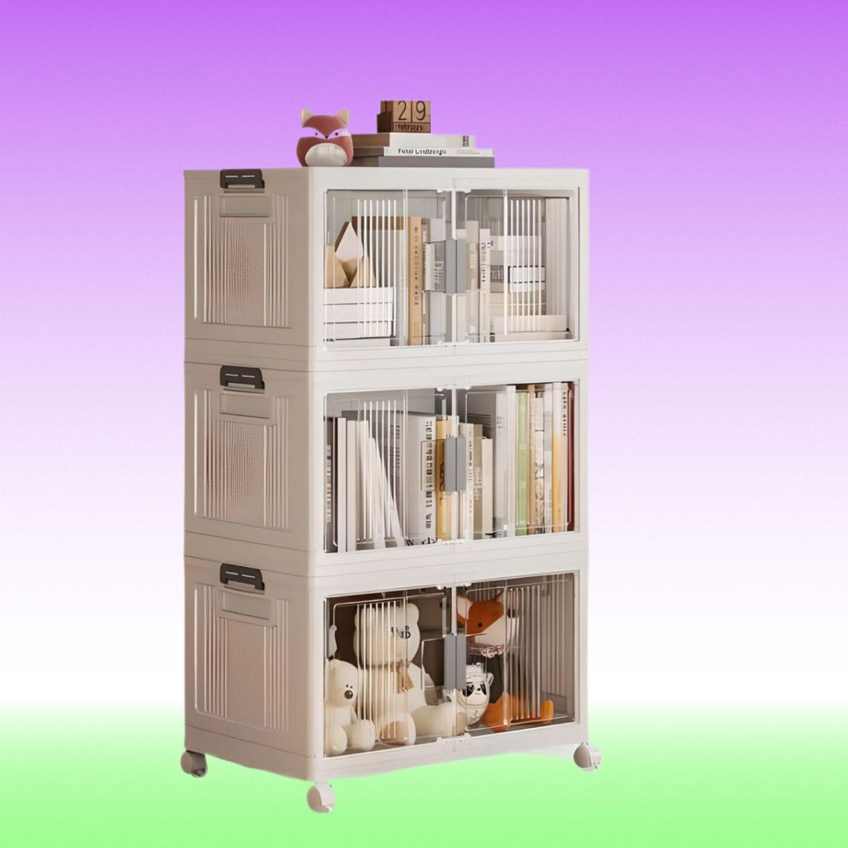 GENERICO - ESTANTE PLEGABLE GRANDE 3 NIVELES CON PUERTAS IMANTADAS ORGANIZADOR