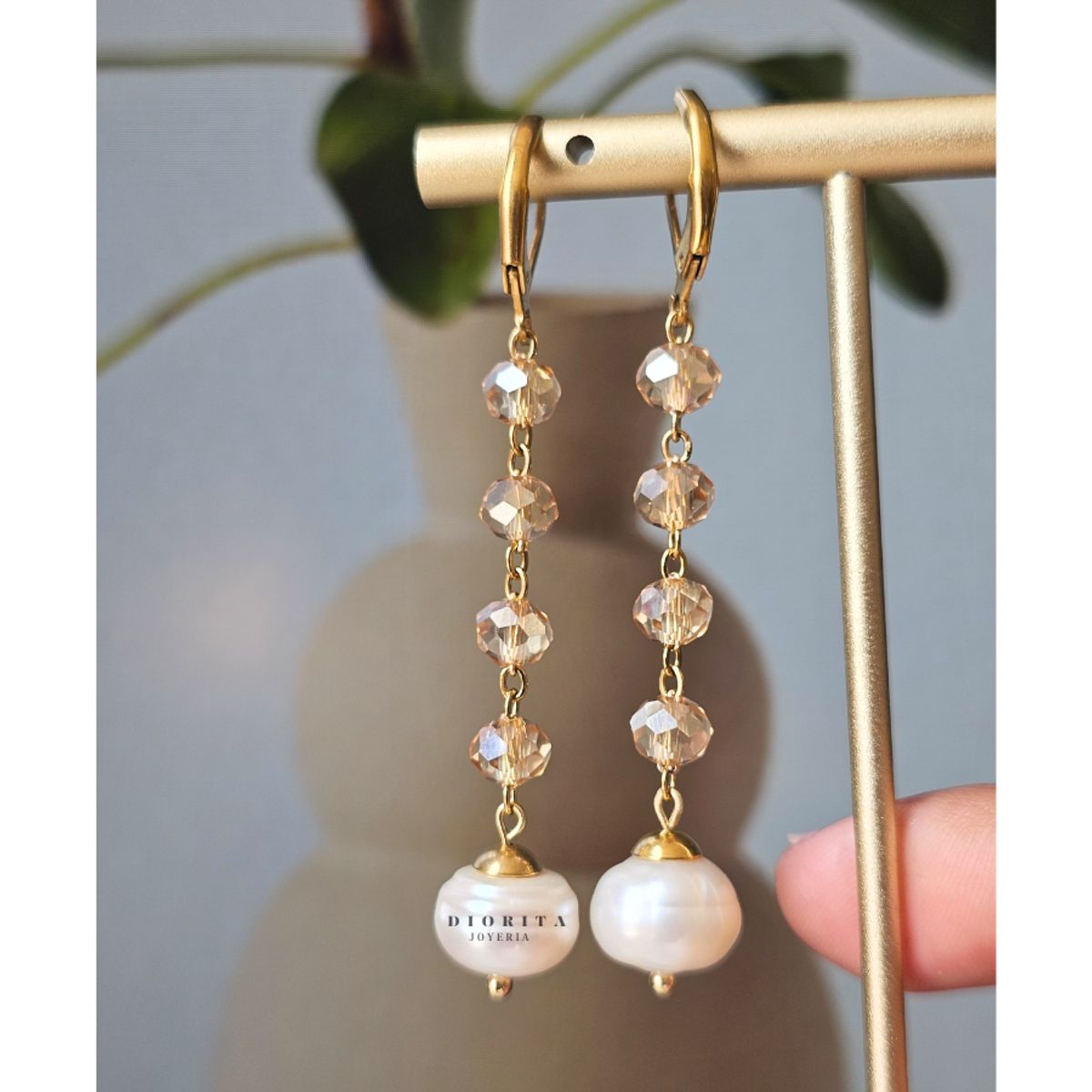 GENERICO - ARETES DE PIEDRAS Y PERLAS PENDIENTES ELEGANTES MUJER