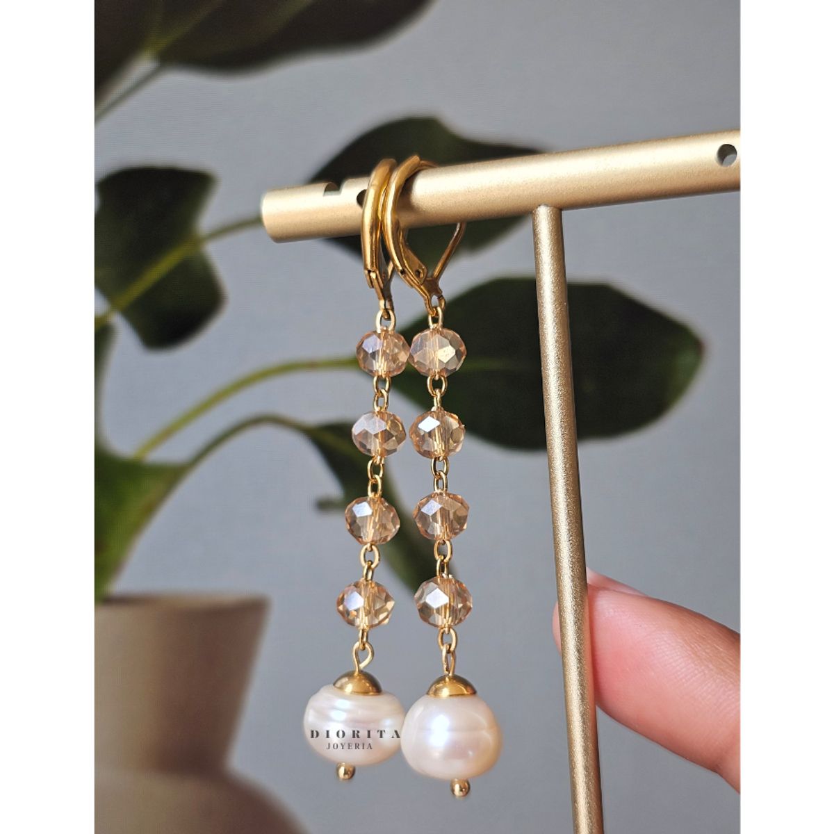 GENERICO - ARETES DE PIEDRAS Y PERLAS PENDIENTES ELEGANTES MUJER