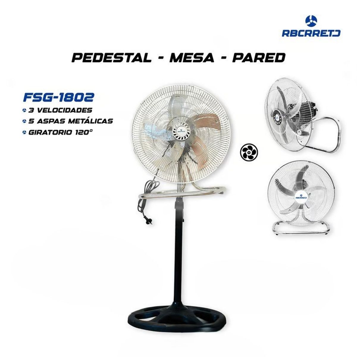 RBC - Ventilador de Pedestal 18 3en1 pulgadas FSG-1802-A Rbc metal