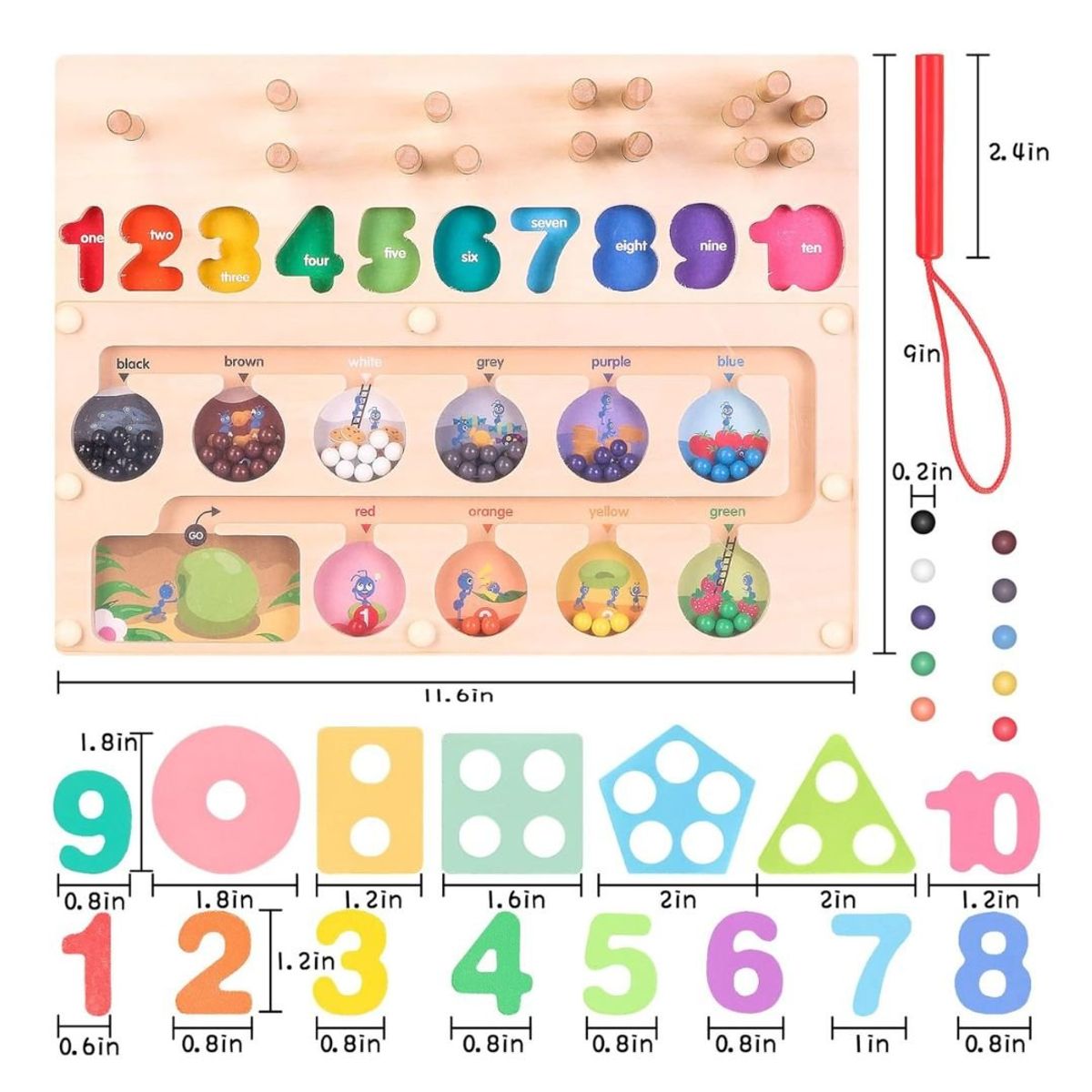 GENERICO - Tablero Montessori 3 en 1 de Madera - Plantado, Laberinto Magnético, Números y Figuras