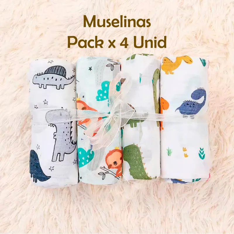 GENERICO - Manta Muselina para Bebé 100% Algodón Pack x  4 Unidades