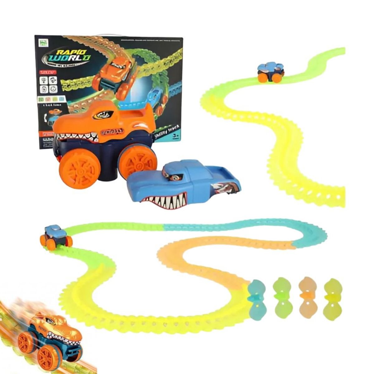 GENERICO - Set de Pista Didáctica Flexible Neón 102 Piezas con Carro Todo Terreno - 102 pcs