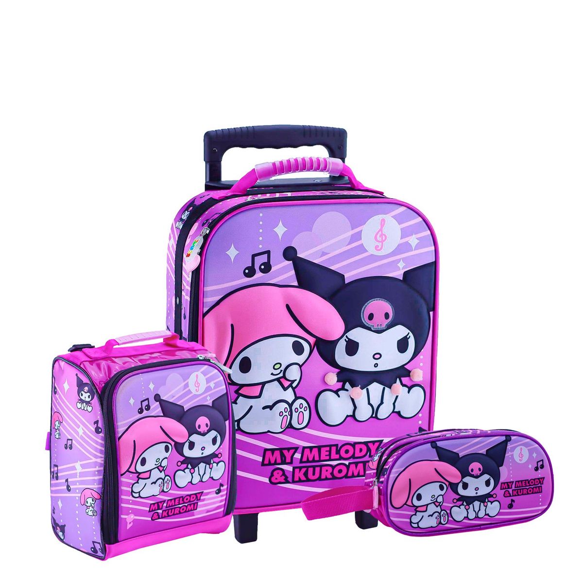 SCOOL - SET MOCHILA KUROMI OFICIO PREMIUM MALETA RUEDAS LONCHERA CARTUCHERA