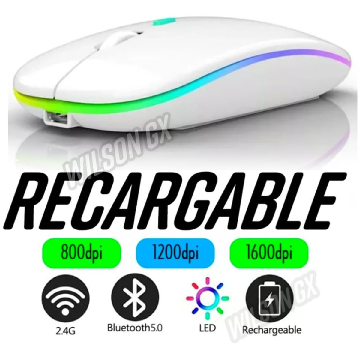 GENERICO - Mouse Inalámbrico Recargable Dual Bluetooth RGB - BLANCO