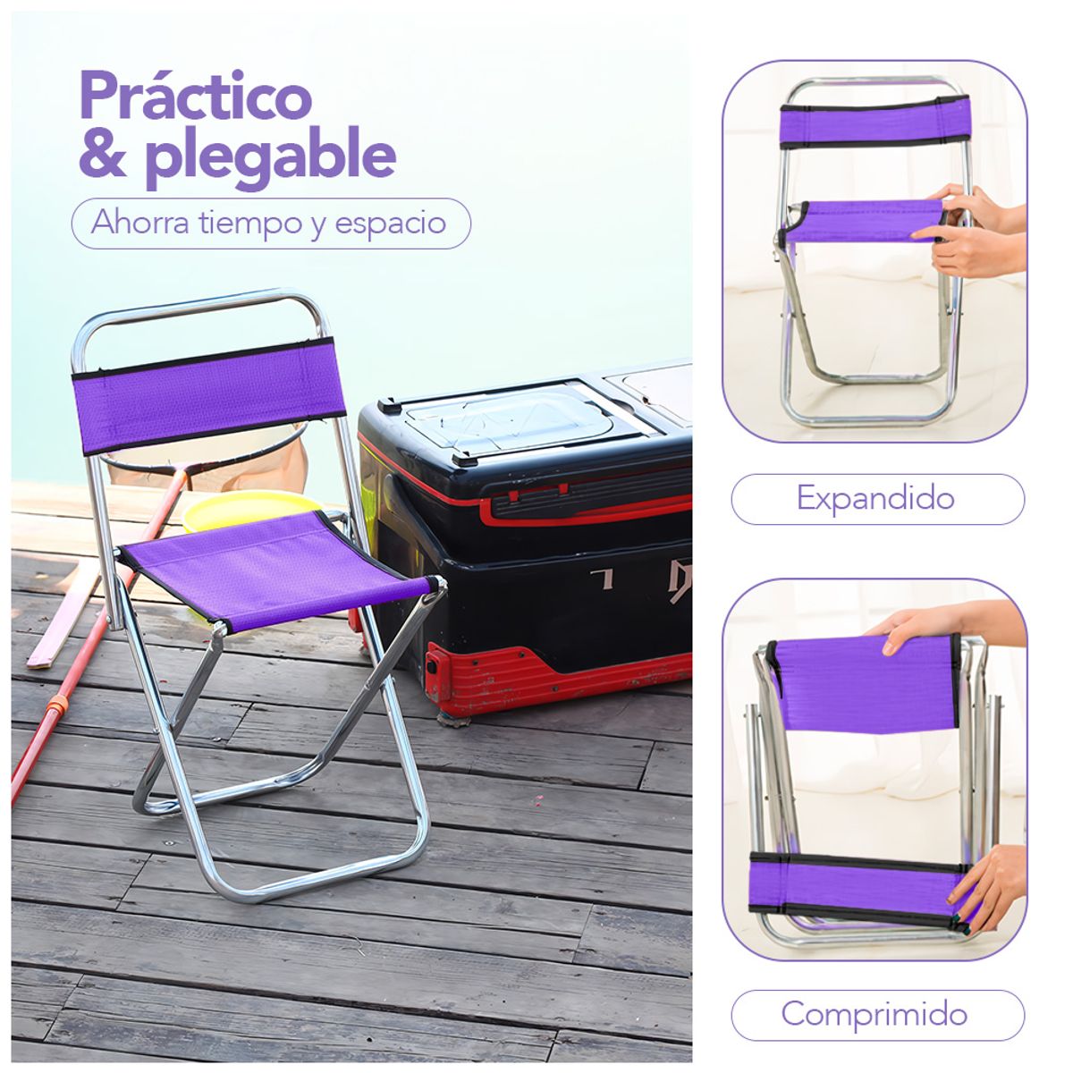 KELLER - Silla Plegable para Playa Camping Jardín 2en1 Morado JD3