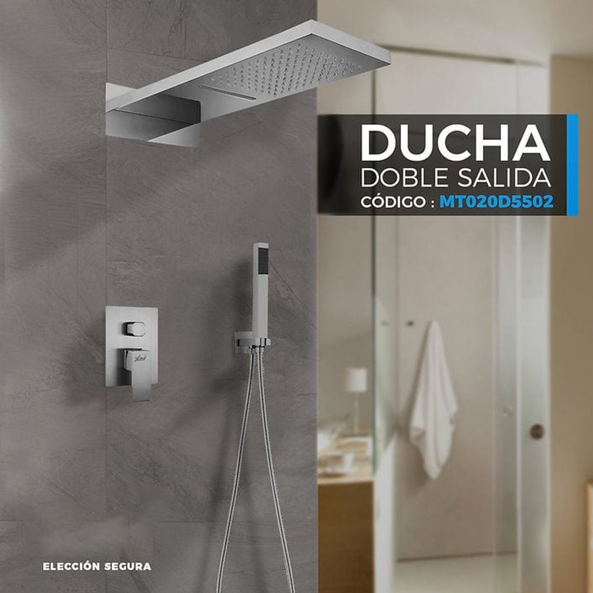 XM - MEZCLADORA MONOCOMANDO PARA DUCHA  SATINADO DOBLE SALIDA  MT020D5502