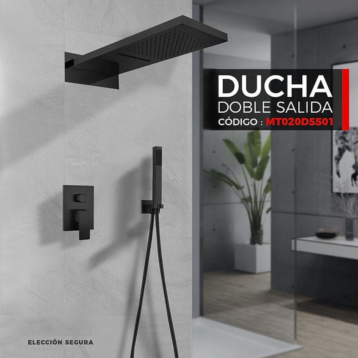 XM - MEZCLADORA  MONOCOMANDO PARA DUCHA NEGRO DOBLE SALIDA  MT020D5501