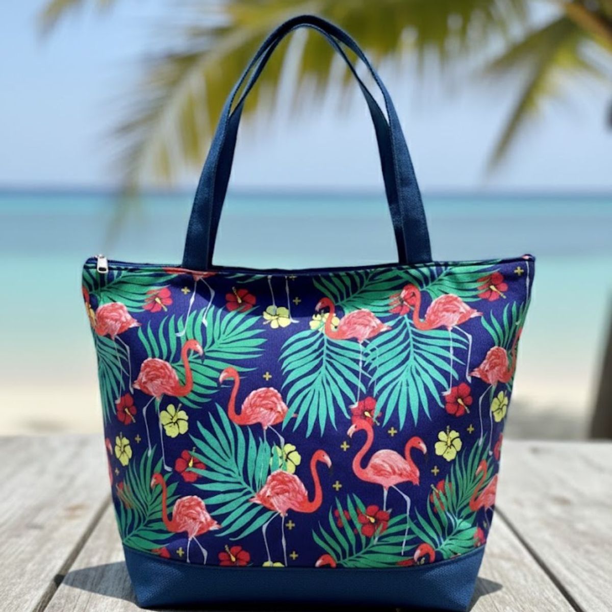 KAST PE - Bolso cartera verano Peacock estampado de flamencos y hojas - azul