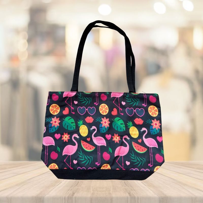 KAST PE - Bolso cartera verano Hawaiian estampado de flamencos y frutas - negro