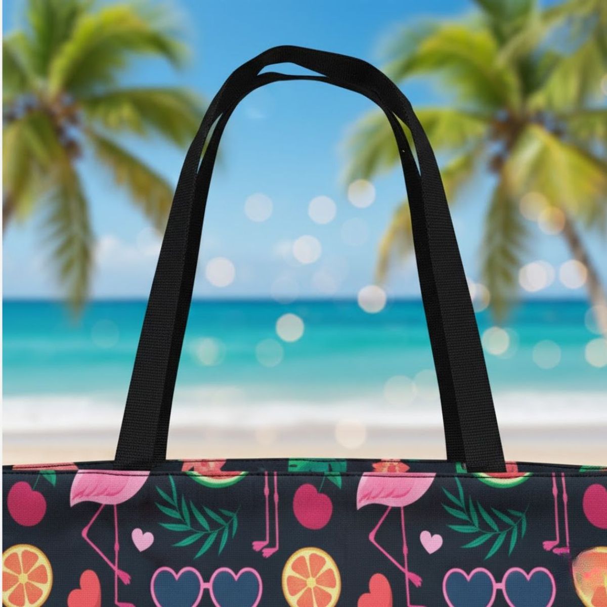 KAST PE - Bolso cartera verano Hawaiian estampado de flamencos y frutas - negro