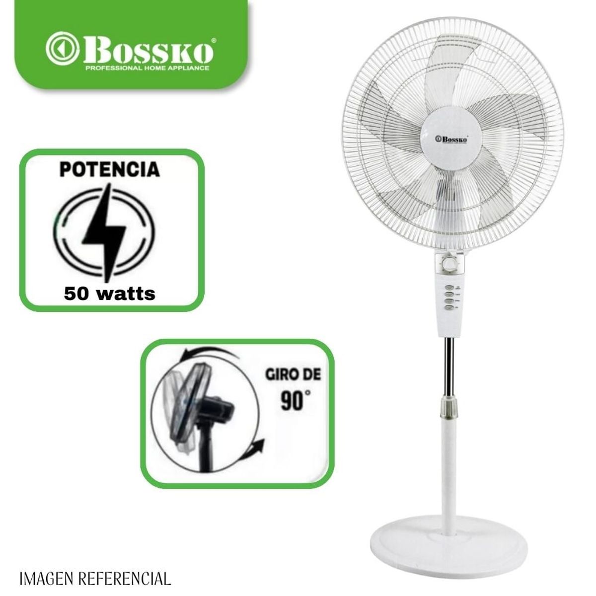 BOSKO - Ventilador de pedestal 18" BOSSKO  50 watts con Temporizador blanco