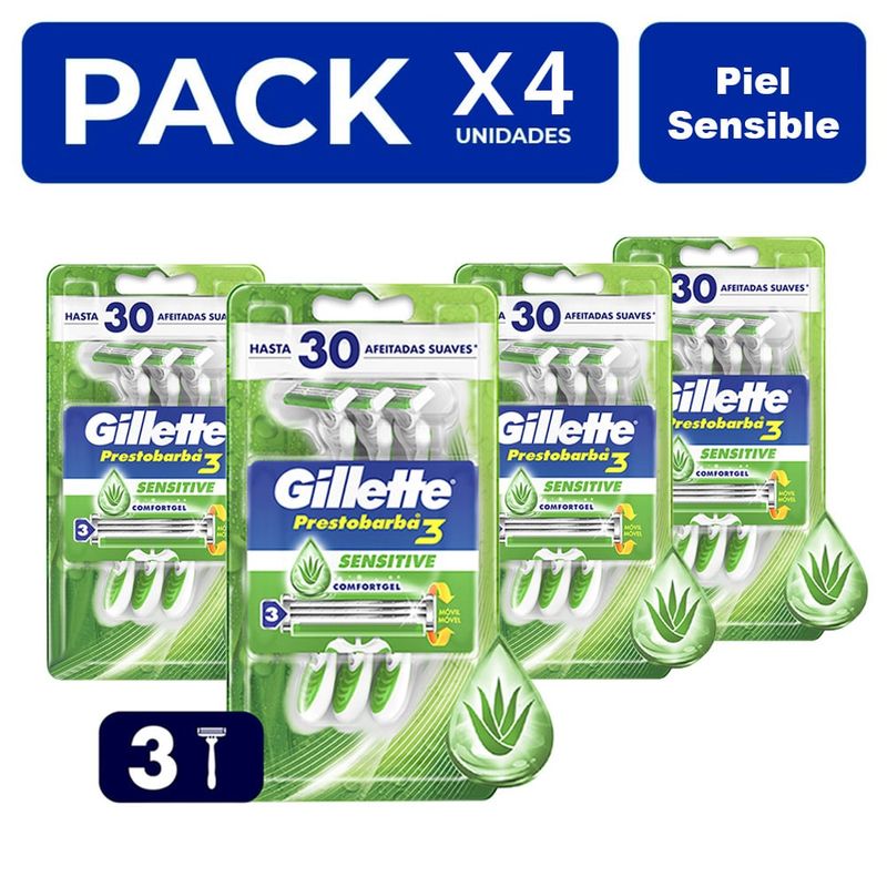 GILLETTE - PACK X4 GILLETTE PRESTOBARBA 3 MAQUINA DE AFEITAR 3UND