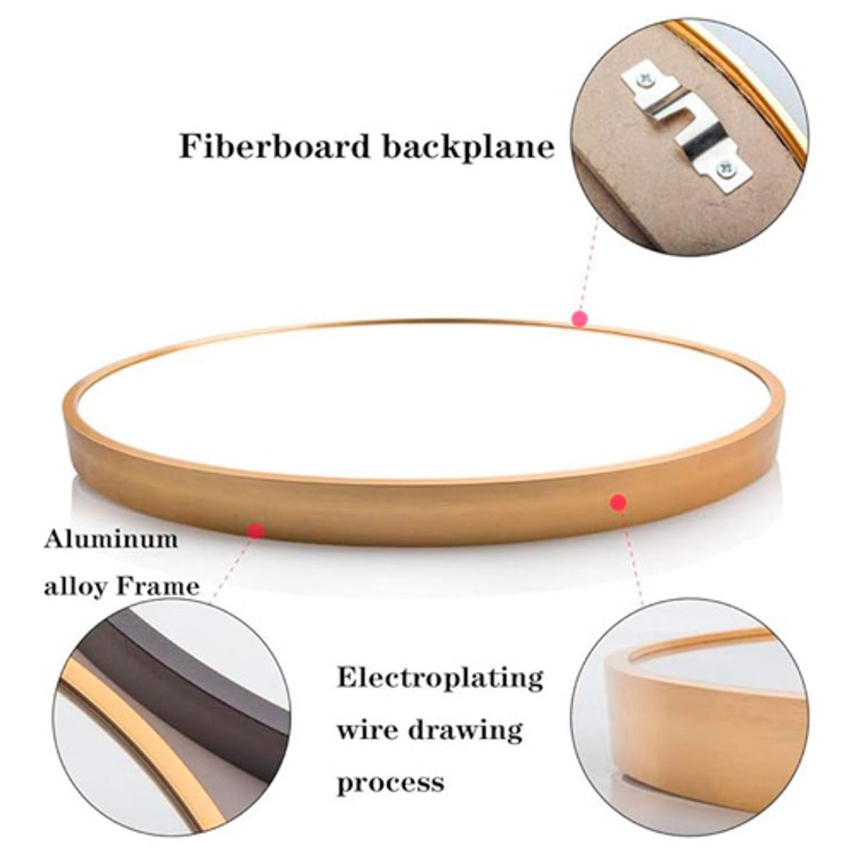 GENERICO - Espejo Circular Minimalista 61 cm Marco dorado