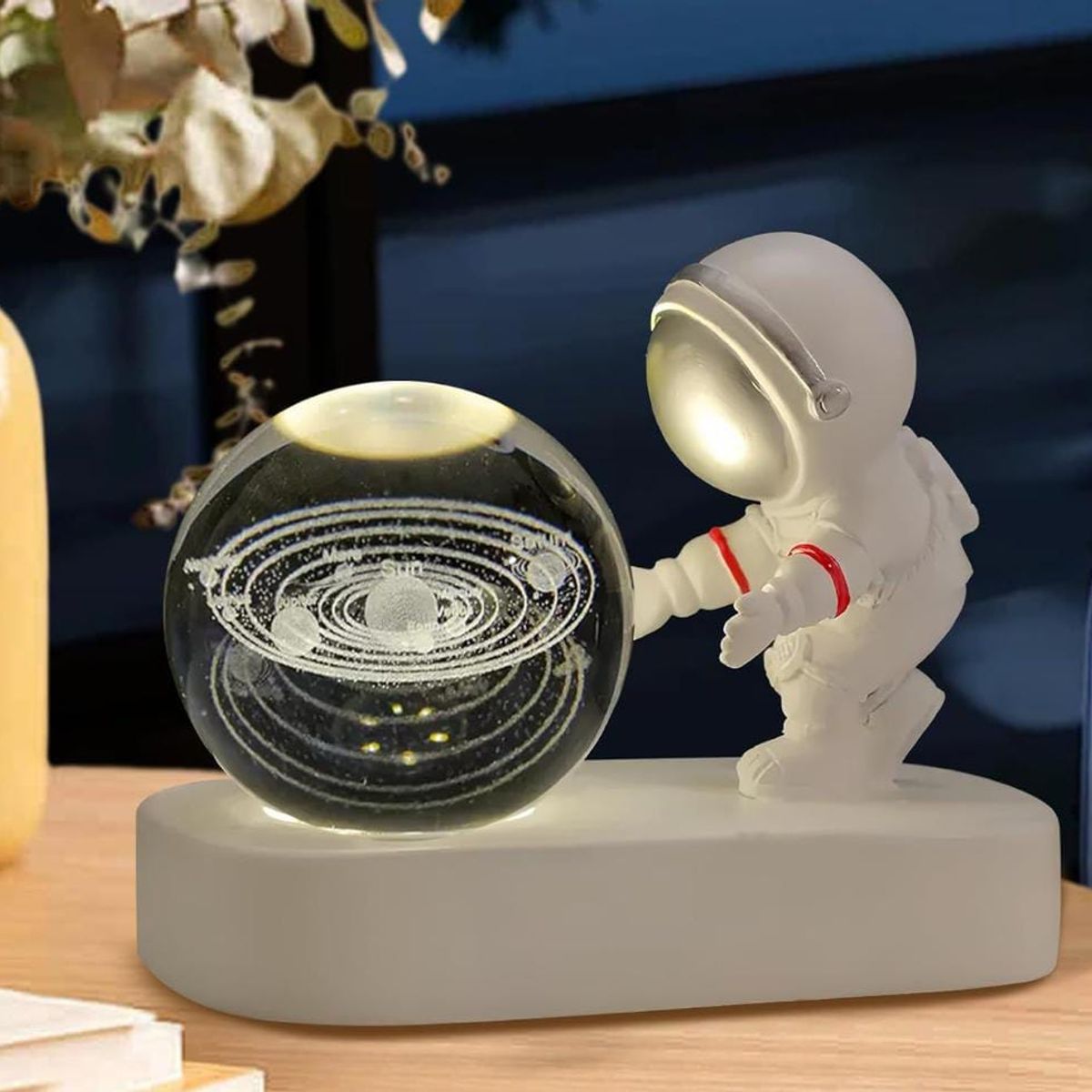 GENERICO - ESFERA CRISTAL LÁMPARA LUZ LED MULTICOLOR 3D ASTRONAUTA ADORNO DECORATIVO