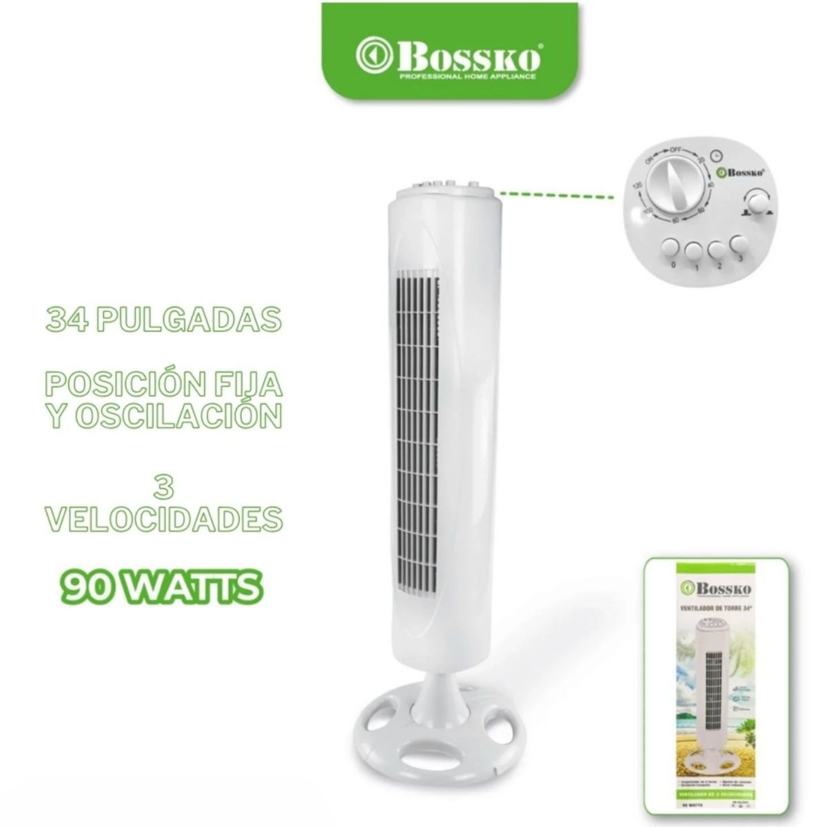 BOSSKO - Ventilador de Torre BOSSKO BK 8228VT de 34 pulgadas