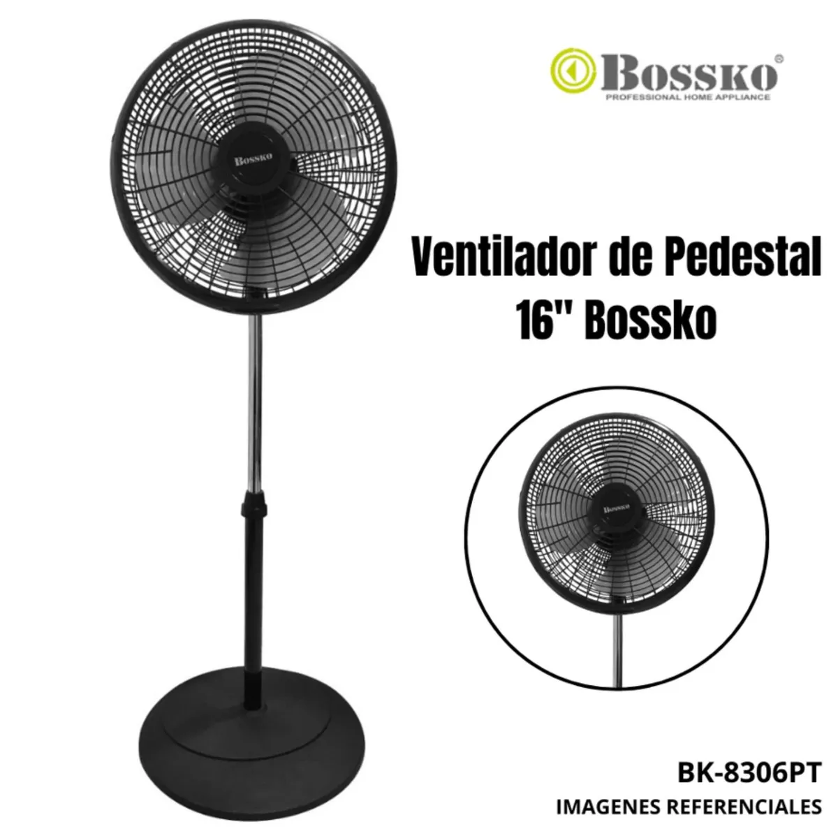 BOSSKO - VENTILADOR 16” PEDESTAL BOSSKO  negro