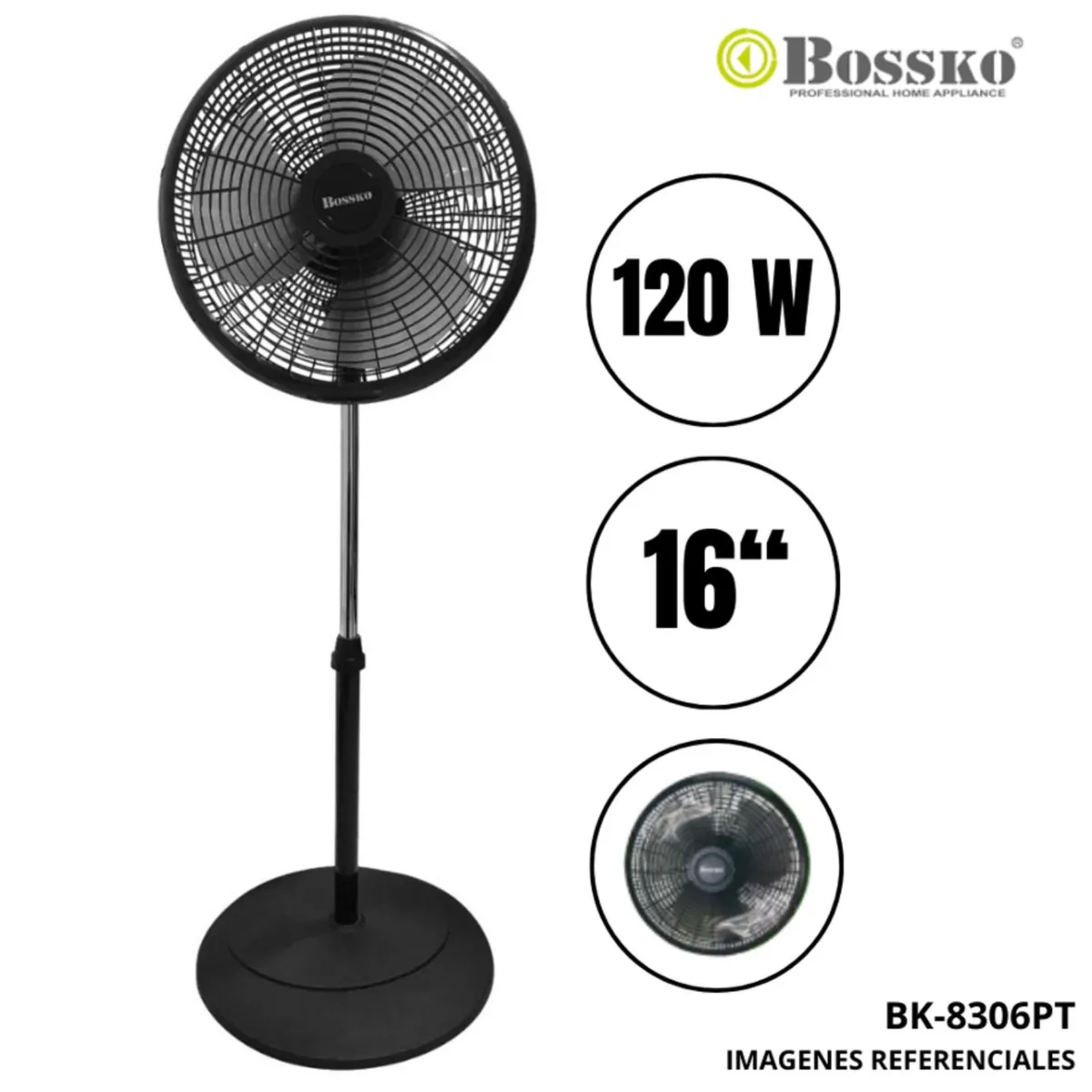 BOSSKO - VENTILADOR 16” PEDESTAL BOSSKO  negro