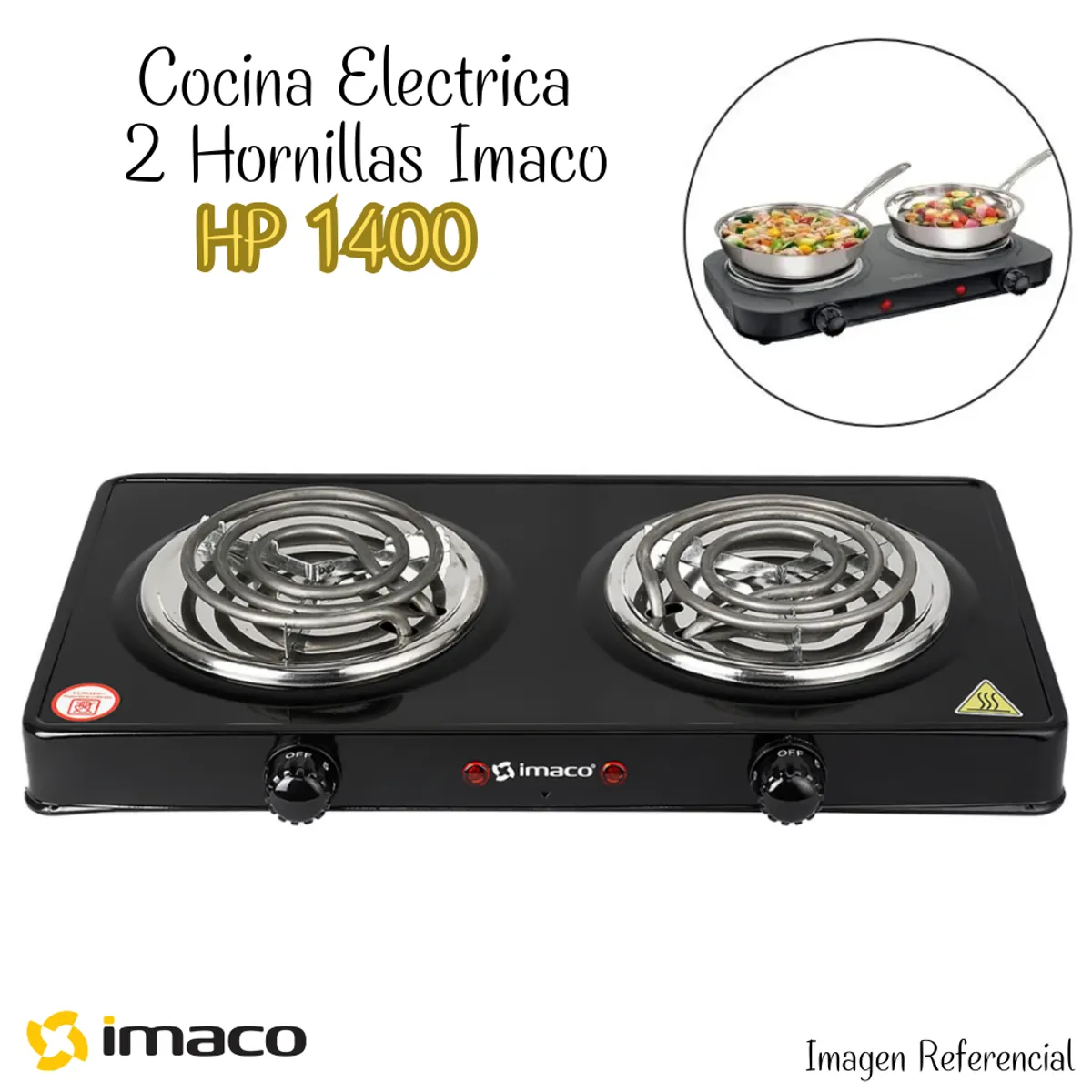 IMACO - Cocina Electrica Imaco de 2 Hornillas HP1400