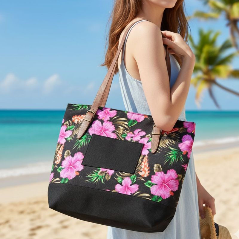 KAST PE - Bolso cartera verano Hibiscus estampado floral - negro