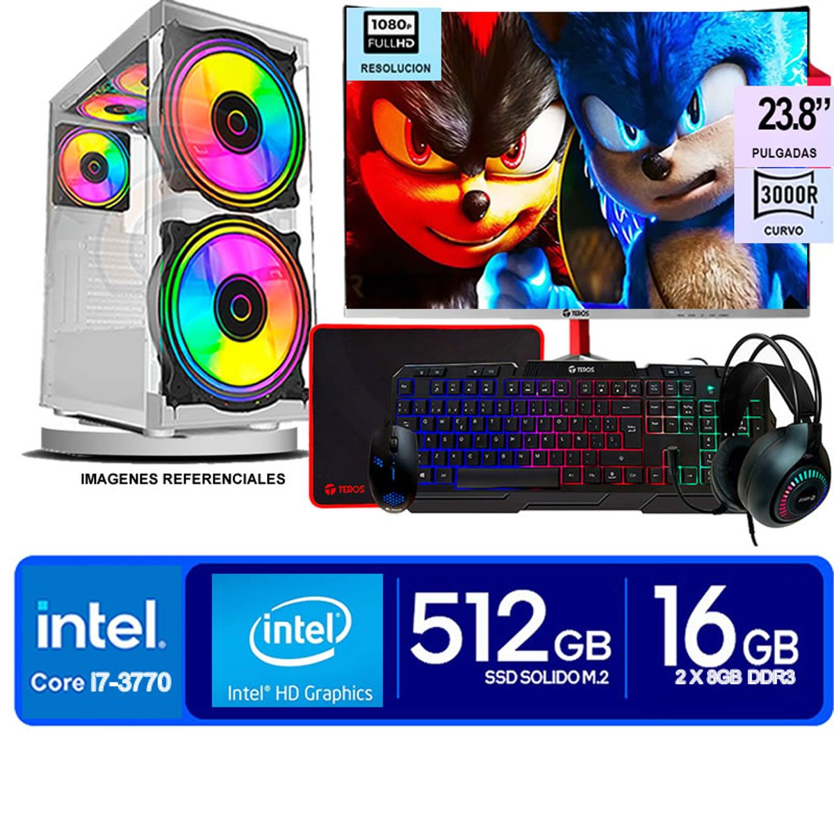INTEL - Computadora Pc Intel Core i7 3770  Monitor 24 fhd' RAM 16 GB SSD 500 GB