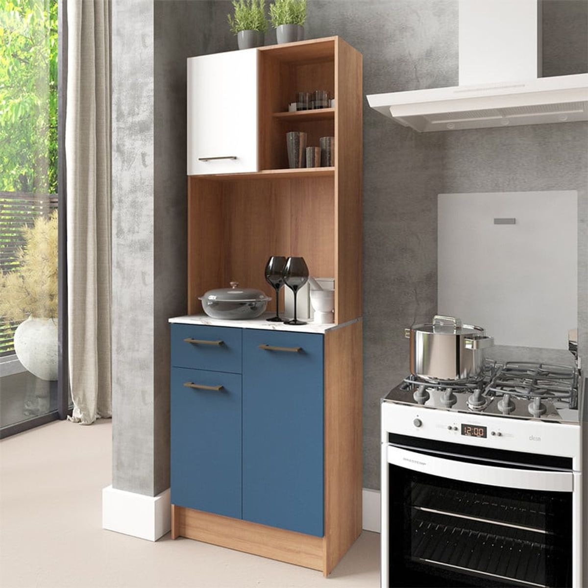 2020 HOME PERU - Mueble auxiliar de cocina Dalia - Almendra  Azul Acero