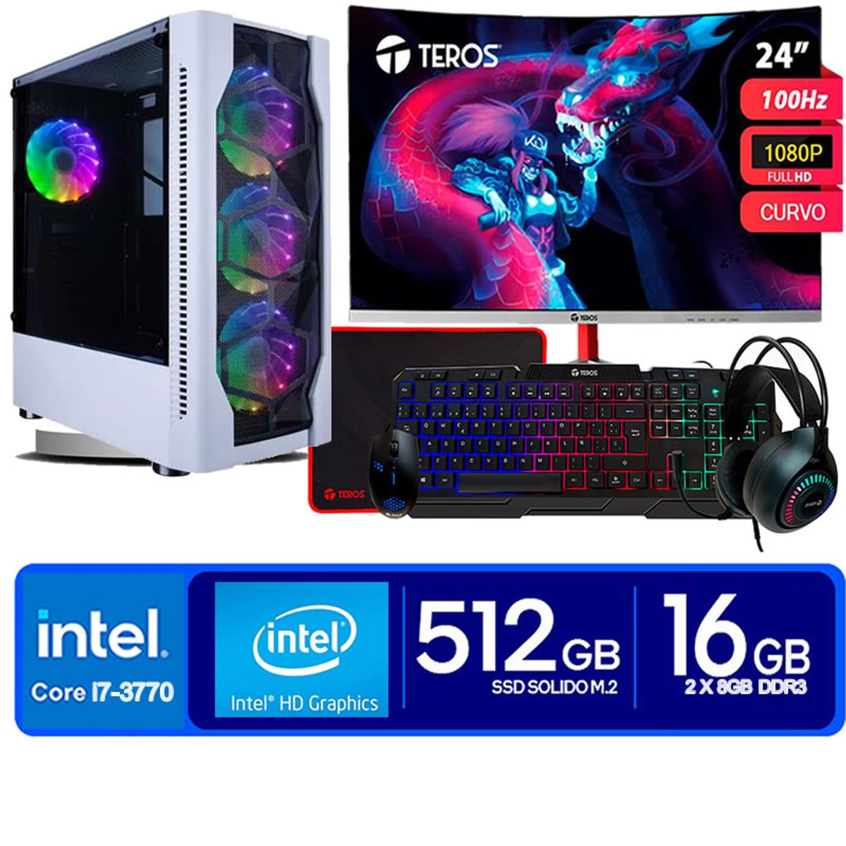 INTEL - Computadora Pc Intel Core i7 3770  Monitor 24 fhd' RAM 16 GB SSD 500 GB