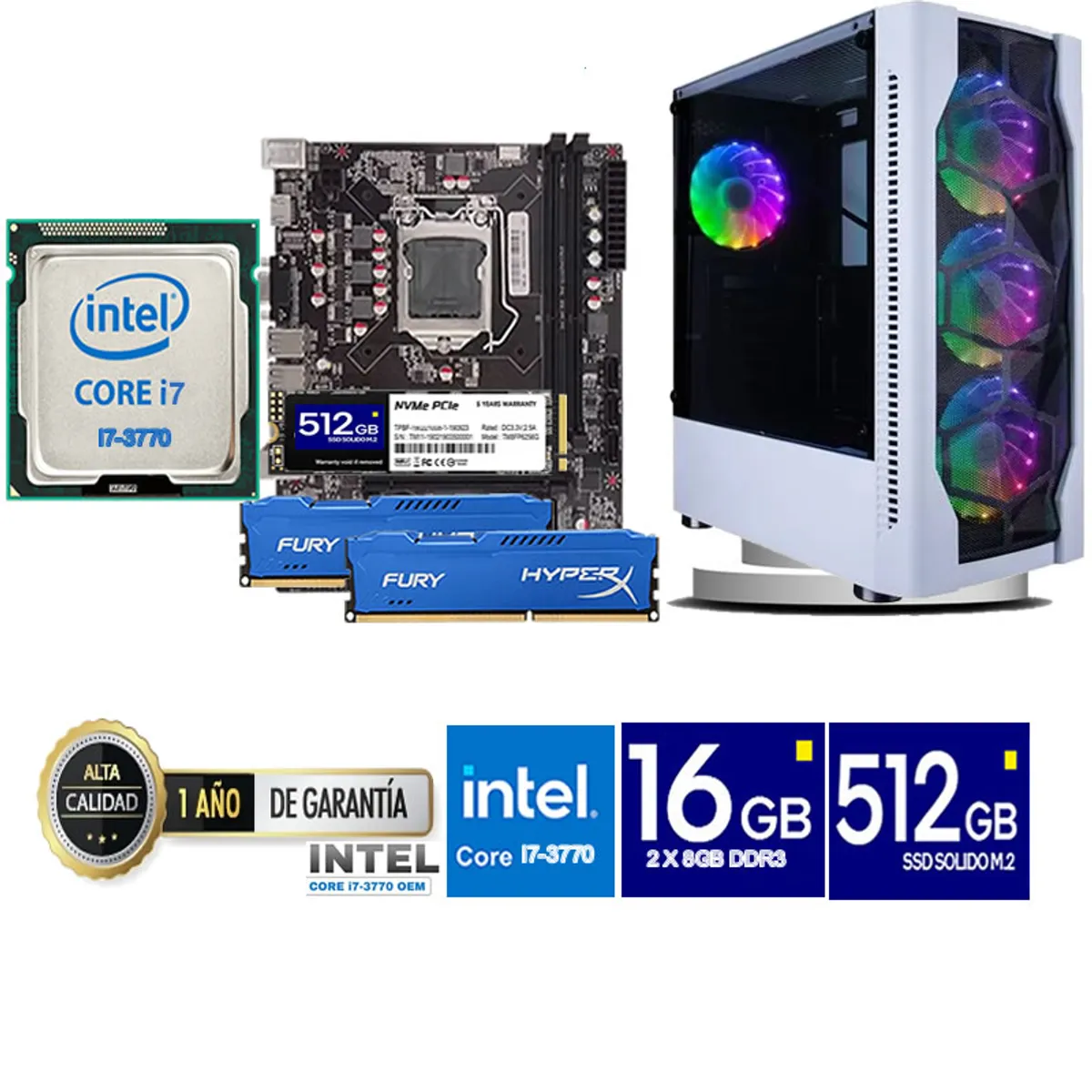 INTEL - Computadora Pc Intel Core i7 3770  Monitor 24 fhd' RAM 16 GB SSD 500 GB
