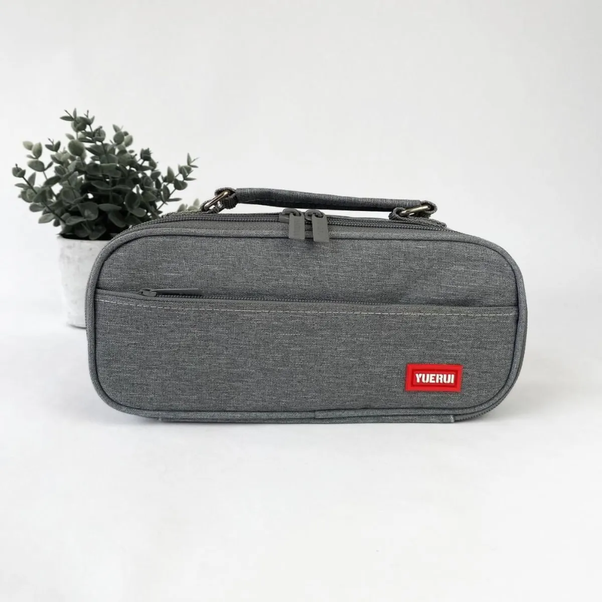 GENERICO - Cartuchera portalápices doble cierre con asa - Plomo