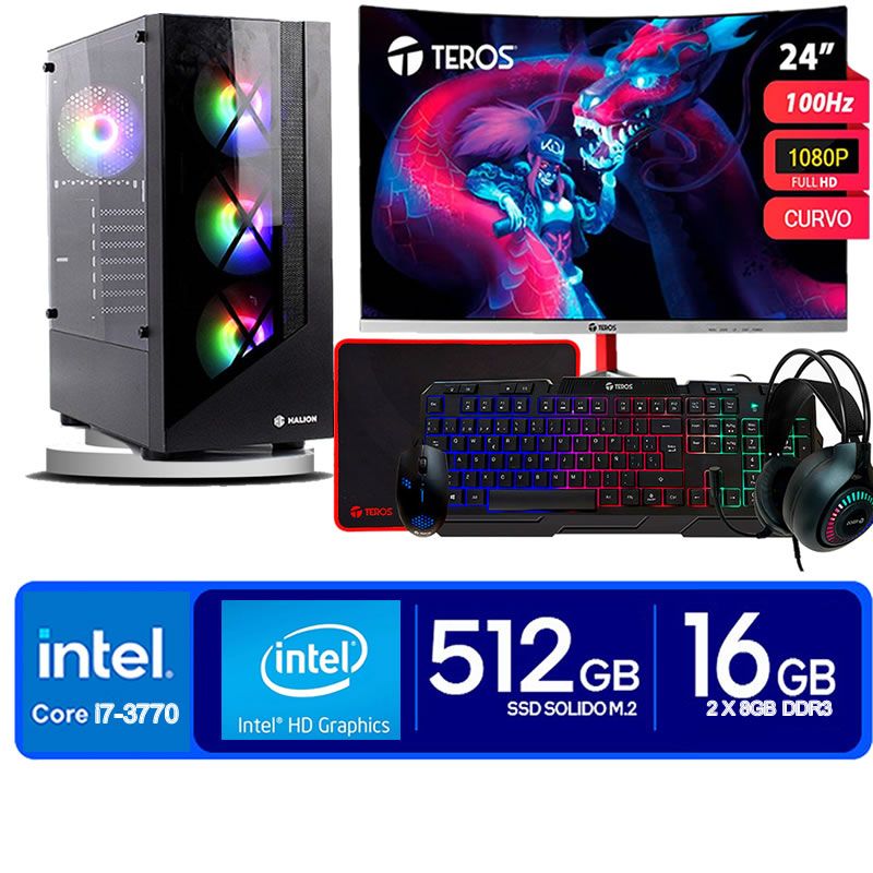 Computadora Pc Intel Core i7 3770  Monitor 24 fhd' RAM 16 GB SSD 500 GB