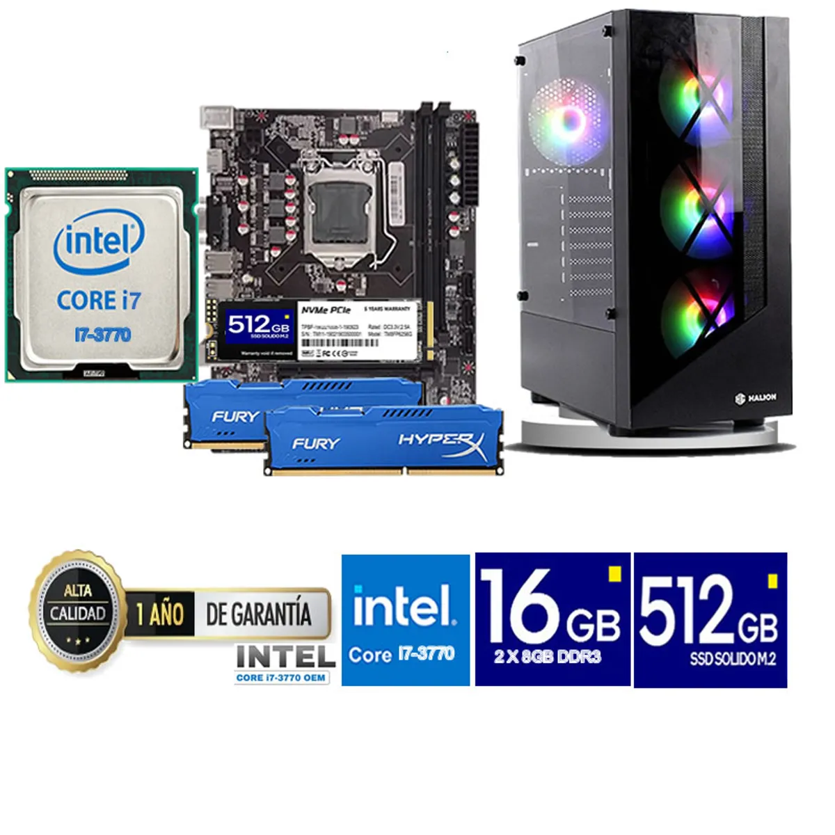 INTEL - Computadora Pc Intel Core i7 3770  Monitor 24 fhd' RAM 16 GB SSD 500 GB