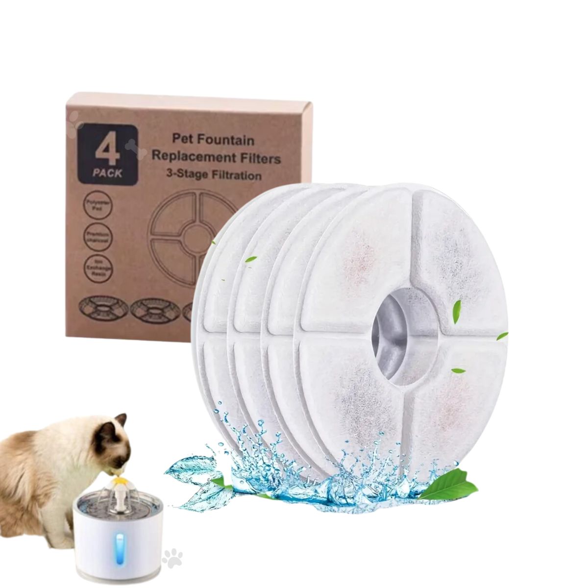 GENERICO - Set de 4 Filtros para bebedero de mascotas circular