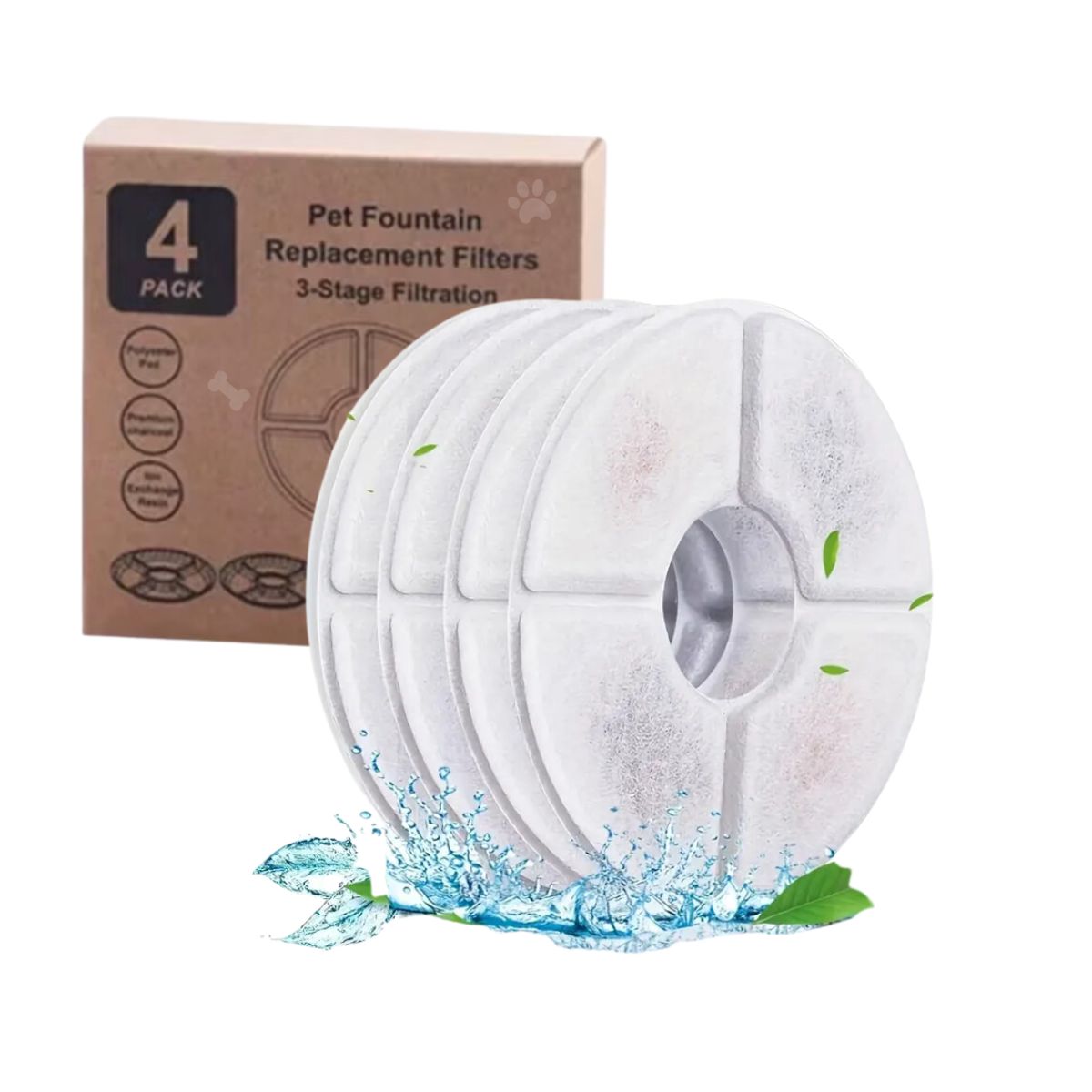 GENERICO - Set de 4 Filtros para bebedero de mascotas circular