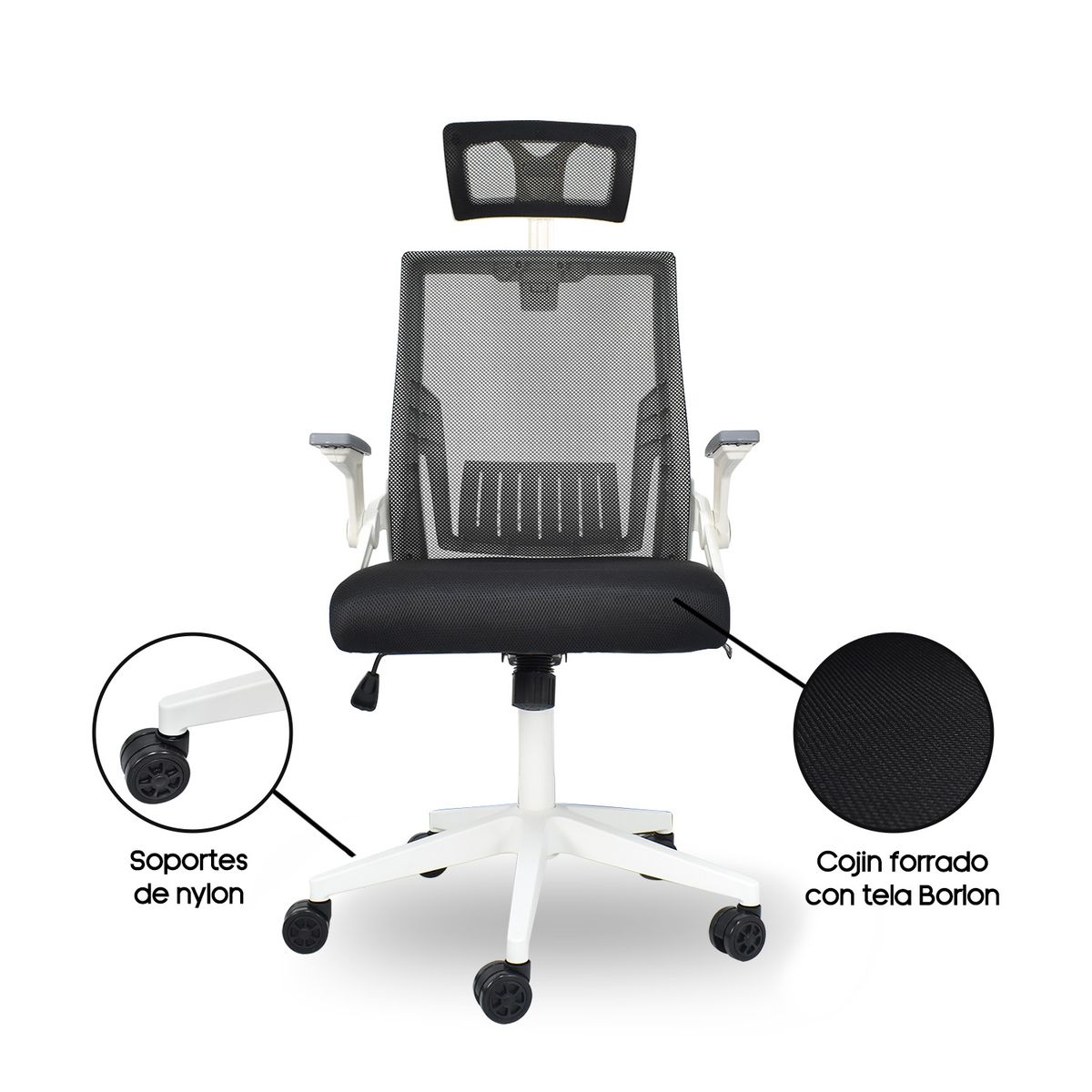 INIUS - Silla de Oficina Eco-Husby con Cabecera y Brazos Abatibles - Blanco