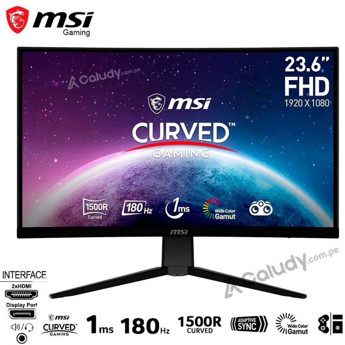MSI - Monitor MSI Curvo Gaming G2422C Full HD VA 1ms 180Hz - Negro