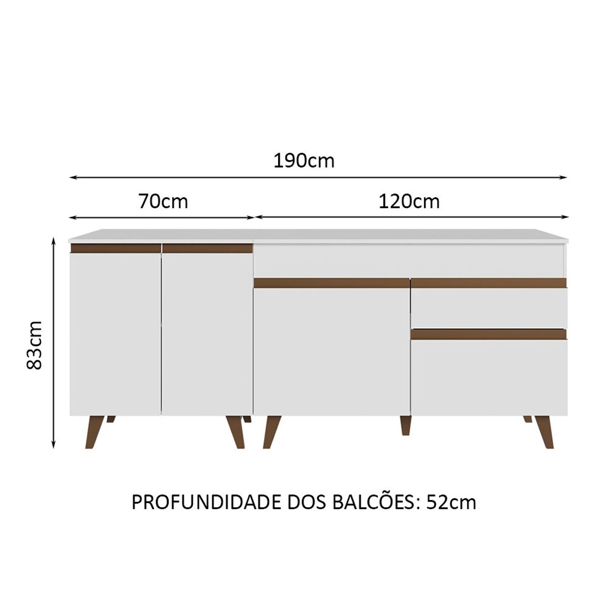 MADESA - Kit 2 Muebles de Cocina Reims 190 cm - Con Encimera