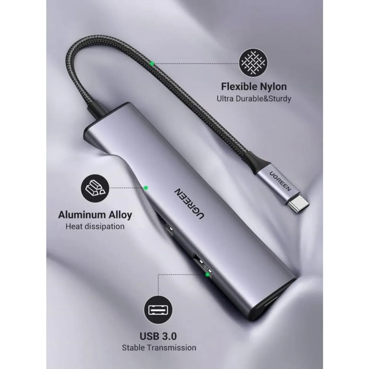 UGREEN - Ugreen Hub 4 en 1 USB-C a Puerto USB 3.2 Gen 1 Plateado CM473 - 20841