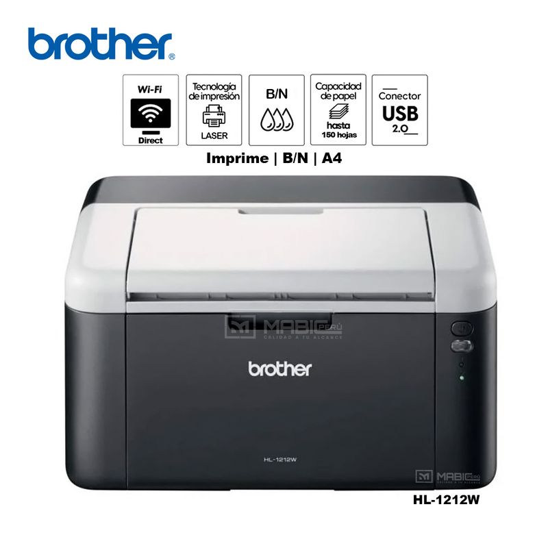 BROTHER - Impresora Láser Monocromática Brother HL-1212W WIFI USB 20