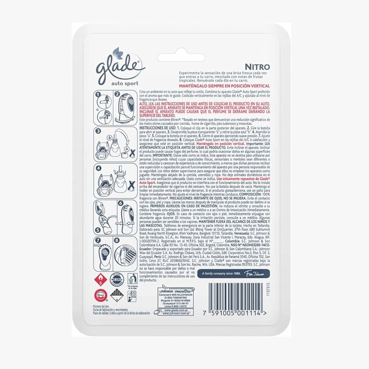 GLADE - Ambientador Glade Auto Sport  Nitro 7ml