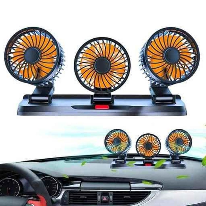 PREMIUM - VENTILADOR TRIPLE DE AUTO GIRATORIO 360 MY7158 - NARANJA