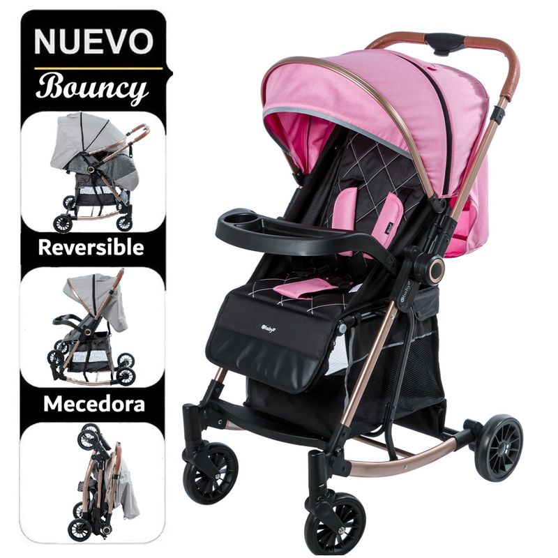 EBABY - Coche Bouncy Funcion Mecedora con bandeja Rosado