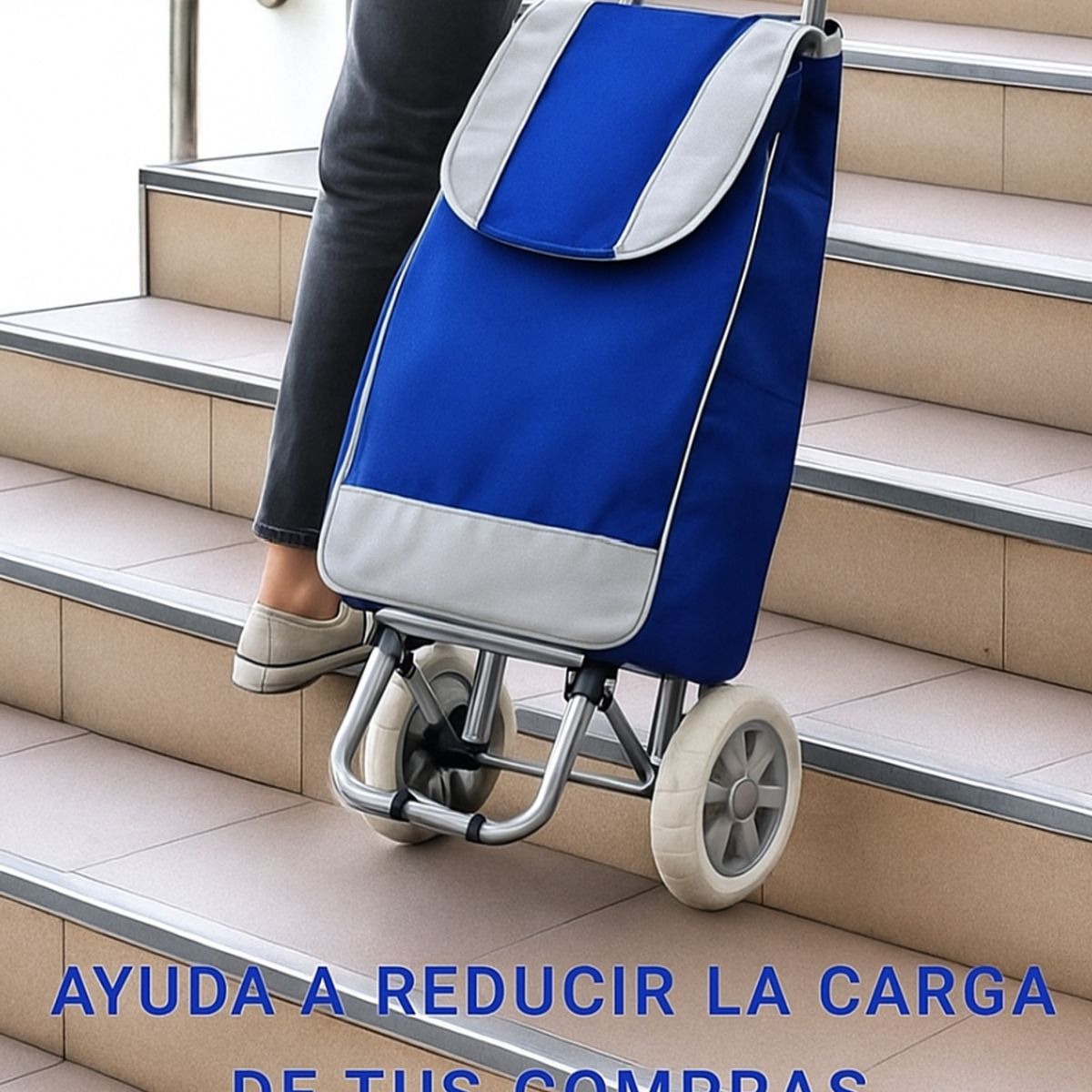 GENERICO - COCHE GRANDE CARRITO COMPRAS MERCADO HOGAR CON BOLSILLO Y CIERRE AZUL